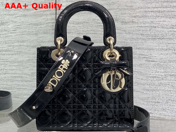 Dior Small Lady Dior My ABCDior Bag in Black Patent Cannage Calfskin with a Detachable Leather Bow Replica