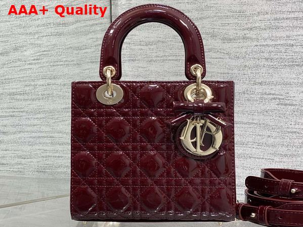 Dior Small Lady Dior My ABCDior Bag in Cherry Red Patent Cannage Calfskin with a Detachable Leather Bow Replica