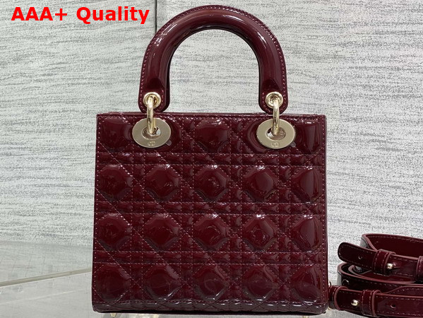 Dior Small Lady Dior My ABCDior Bag in Cherry Red Patent Cannage Calfskin with a Detachable Leather Bow Replica