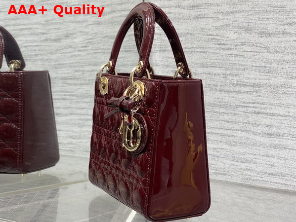 Dior Small Lady Dior My ABCDior Bag in Cherry Red Patent Cannage Calfskin with a Detachable Leather Bow Replica