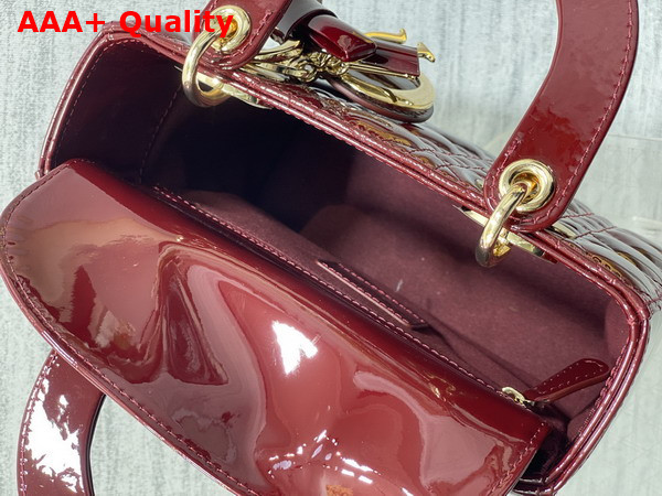 Dior Small Lady Dior My ABCDior Bag in Cherry Red Patent Cannage Calfskin with a Detachable Leather Bow Replica