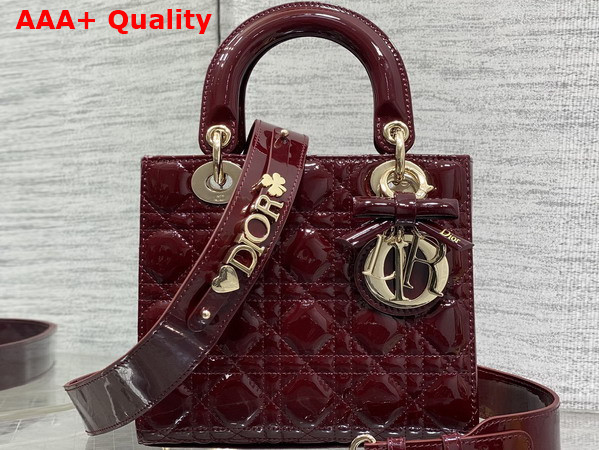 Dior Small Lady Dior My ABCDior Bag in Cherry Red Patent Cannage Calfskin with a Detachable Leather Bow Replica