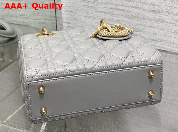 Dior Small Lady Dior My ABCDior Bag in Gray Cannage Lambskin the Charms are Fully Pave Set with White Resin Pearls Replica