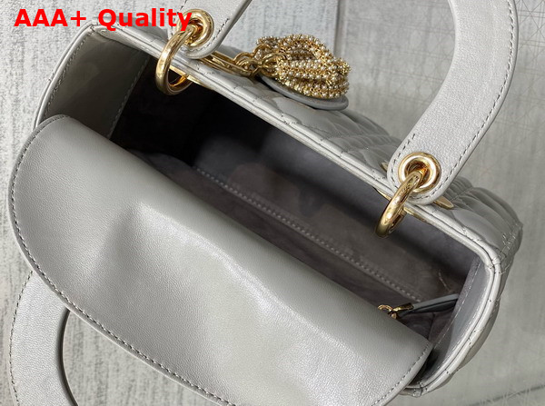 Dior Small Lady Dior My ABCDior Bag in Gray Cannage Lambskin the Charms are Fully Pave Set with White Resin Pearls Replica