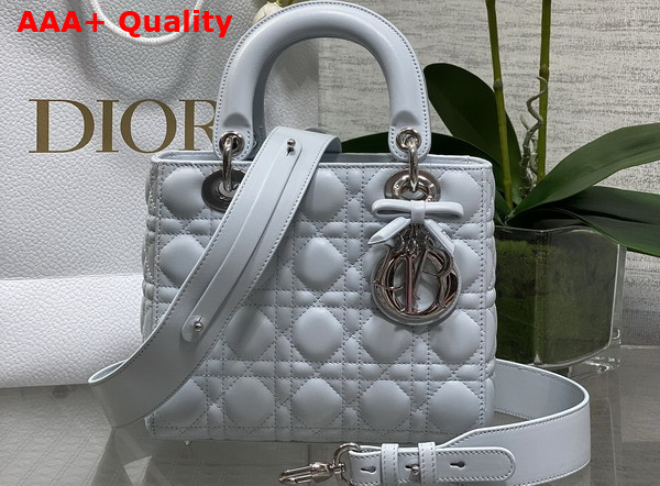 Dior Small Lady Dior My ABCDior Bag in Ice Blue Cannage Lambskin with a Leather Bow Replica