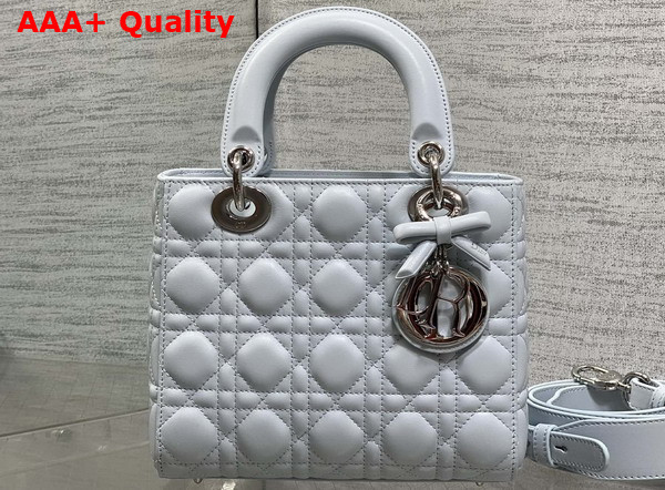 Dior Small Lady Dior My ABCDior Bag in Ice Blue Cannage Lambskin with a Leather Bow Replica