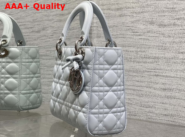 Dior Small Lady Dior My ABCDior Bag in Ice Blue Cannage Lambskin with a Leather Bow Replica