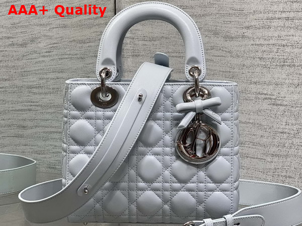 Dior Small Lady Dior My ABCDior Bag in Ice Blue Cannage Lambskin with a Leather Bow Replica