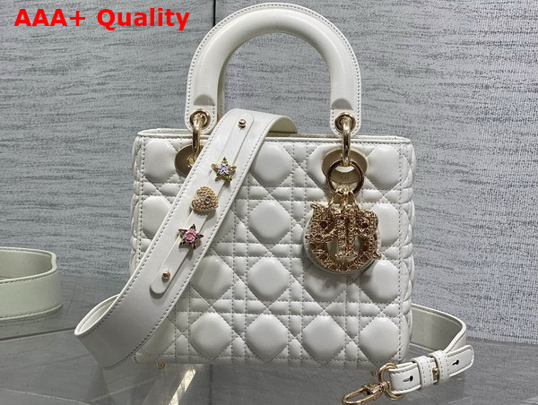 Dior Small Lady Dior My ABCDior Bag in Latte Cannage Lambskin Metal DIOR Charms with a Finely Carved Openwork Cannage Motif Replica