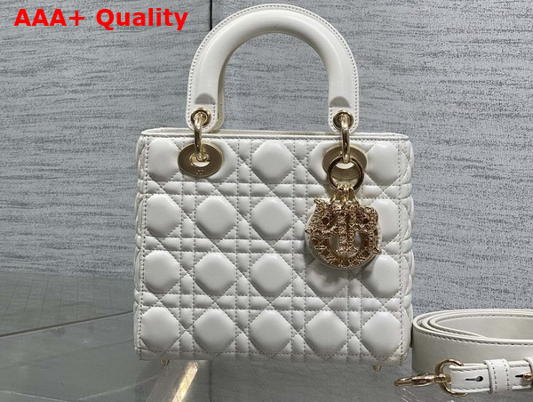 Dior Small Lady Dior My ABCDior Bag in Latte Cannage Lambskin Metal DIOR Charms with a Finely Carved Openwork Cannage Motif Replica
