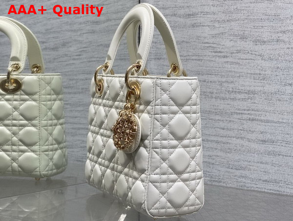 Dior Small Lady Dior My ABCDior Bag in Latte Cannage Lambskin Metal DIOR Charms with a Finely Carved Openwork Cannage Motif Replica