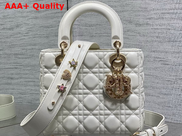 Dior Small Lady Dior My ABCDior Bag in Latte Cannage Lambskin Metal DIOR Charms with a Finely Carved Openwork Cannage Motif Replica
