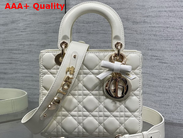 Dior Small Lady Dior My ABCDior Bag in Latte Cannage Lambskin with a Detachable Leather Bow Replica