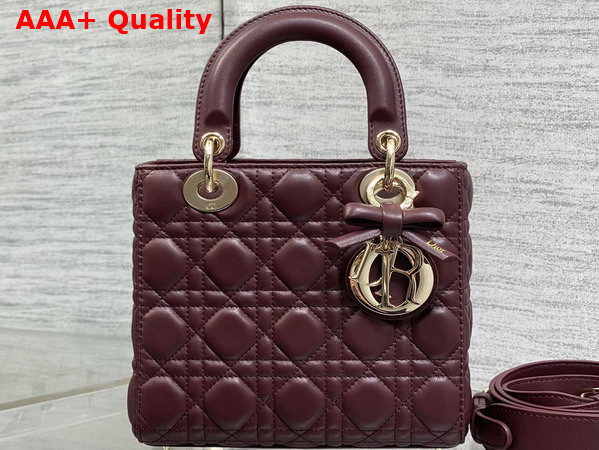 Dior Small Lady Dior My ABCDior Bag in Plum Cannage Lambskin with a Detachable Leather Bow Replica