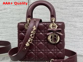Dior Small Lady Dior My ABCDior Bag in Plum Cannage Lambskin with a Detachable Leather Bow Replica