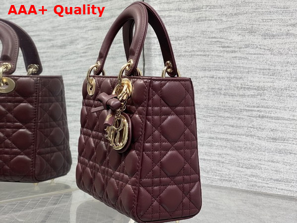 Dior Small Lady Dior My ABCDior Bag in Plum Cannage Lambskin with a Detachable Leather Bow Replica
