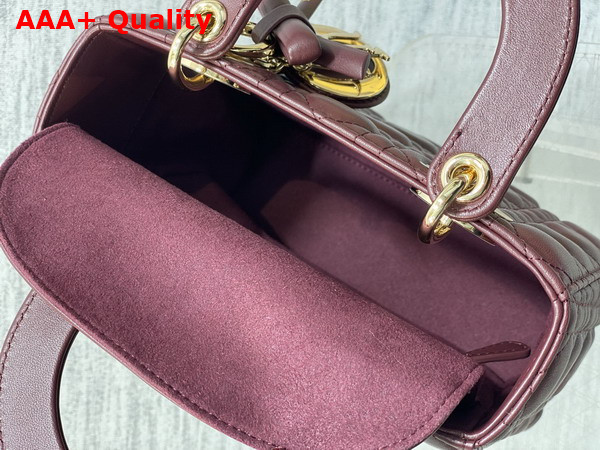 Dior Small Lady Dior My ABCDior Bag in Plum Cannage Lambskin with a Detachable Leather Bow Replica
