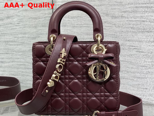 Dior Small Lady Dior My ABCDior Bag in Plum Cannage Lambskin with a Detachable Leather Bow Replica