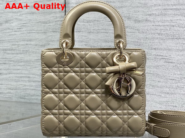 Dior Small Lady Dior My ABCDior Bag in Powder Beige Cannage Lambskin with a Detachable Leather Bow Replica