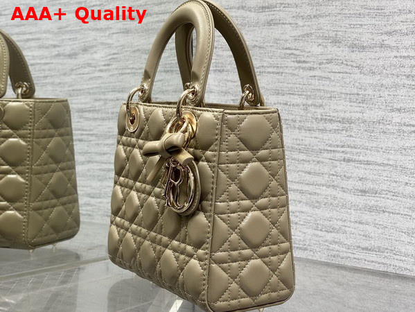 Dior Small Lady Dior My ABCDior Bag in Powder Beige Cannage Lambskin with a Detachable Leather Bow Replica
