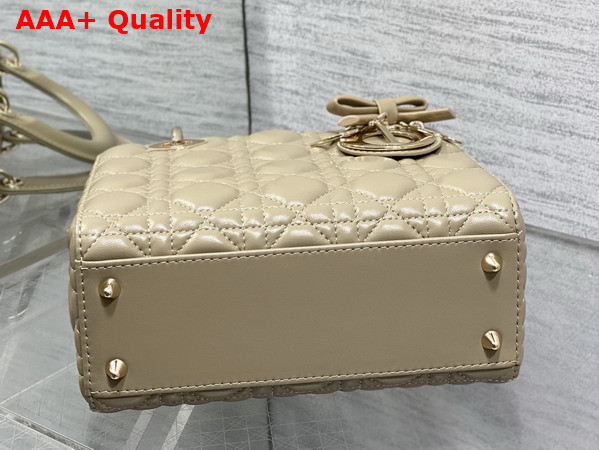 Dior Small Lady Dior My ABCDior Bag in Powder Beige Cannage Lambskin with a Detachable Leather Bow Replica