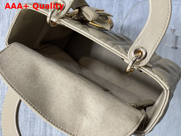 Dior Small Lady Dior My ABCDior Bag in Powder Beige Cannage Lambskin with a Detachable Leather Bow Replica