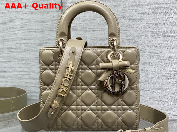 Dior Small Lady Dior My ABCDior Bag in Powder Beige Cannage Lambskin with a Detachable Leather Bow Replica
