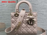 Dior Small Lady Dior My ABCDior Bag in Powder Pink Cannage Lambskin with a Detachable Leather Bow Replica