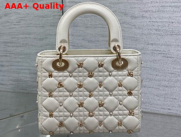 Dior Small Lady Dior My ABCdior Bag Latte Cannage Lambskin with Gold Finish Zodiac Sign Studs Replica
