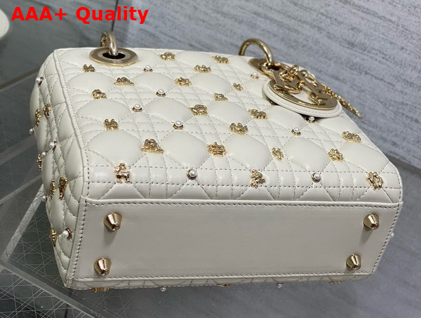 Dior Small Lady Dior My ABCdior Bag Latte Cannage Lambskin with Gold Finish Zodiac Sign Studs Replica