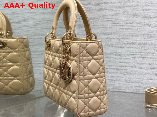 Dior Small Lady Dior My ABCdior Bag in Beige Cannage Lambskin with Pale Gold Finish Metal Replica