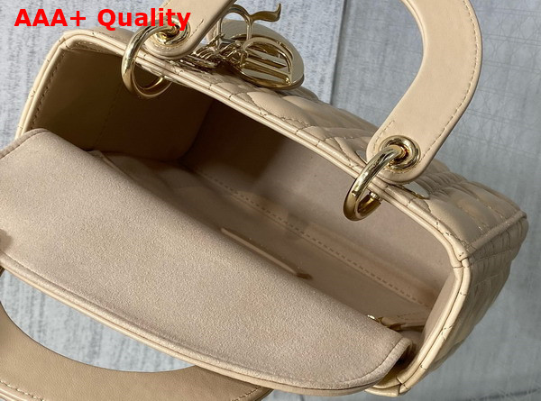 Dior Small Lady Dior My ABCdior Bag in Beige Cannage Lambskin with Pale Gold Finish Metal Replica