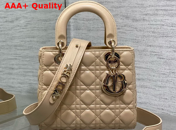 Dior Small Lady Dior My ABCdior Bag in Beige Cannage Lambskin with Pale Gold Finish Metal Replica