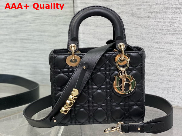 Dior Small Lady Dior My ABCdior Bag in Black Cannage Lambskin with Pale Gold Finish Metal Replica