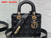 Dior Small Lady Dior My ABCdior Bag in Black Cannage Lambskin with Pale Gold Finish Metal Replica