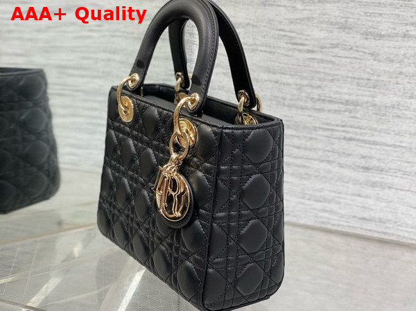 Dior Small Lady Dior My ABCdior Bag in Black Cannage Lambskin with Pale Gold Finish Metal Replica
