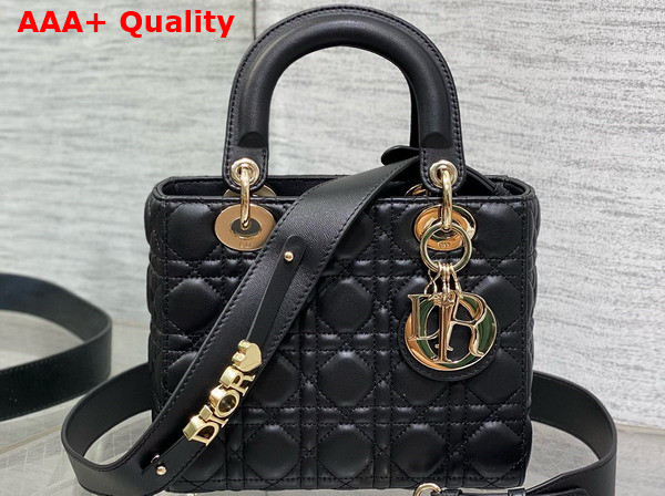 Dior Small Lady Dior My ABCdior Bag in Black Cannage Lambskin with Pale Gold Finish Metal Replica