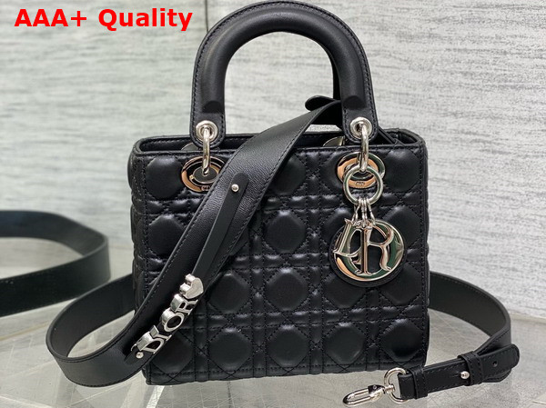 Dior Small Lady Dior My ABCdior Bag in Black Cannage Lambskin with Silver Finish Metal Replica