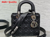 Dior Small Lady Dior My ABCdior Bag in Black Cannage Lambskin with Silver Finish Metal Replica
