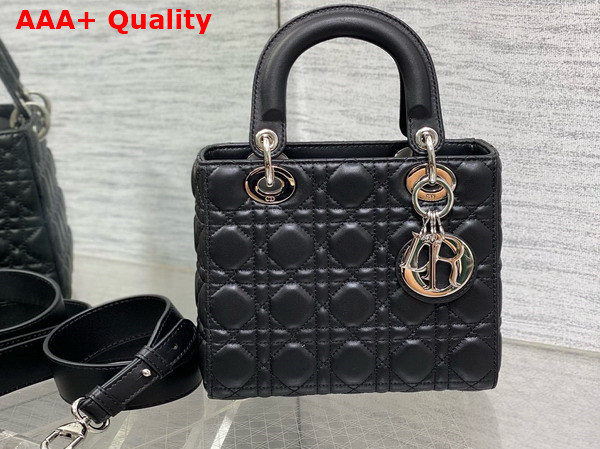 Dior Small Lady Dior My ABCdior Bag in Black Cannage Lambskin with Silver Finish Metal Replica
