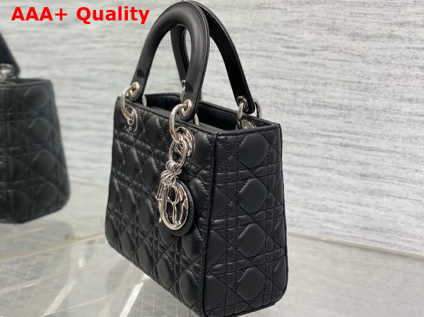 Dior Small Lady Dior My ABCdior Bag in Black Cannage Lambskin with Silver Finish Metal Replica