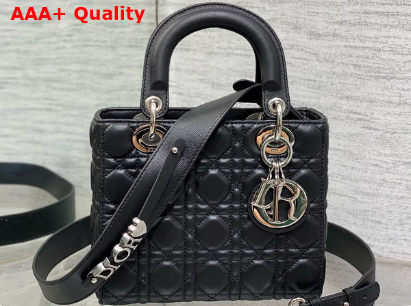 Dior Small Lady Dior My ABCdior Bag in Black Cannage Lambskin with Silver Finish Metal Replica