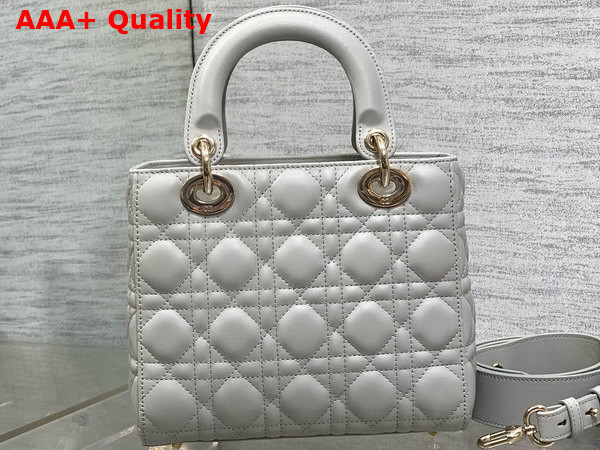 Dior Small Lady Dior My ABCdior Bag in Cloud Gray Lambskin with Pale Gold Finish Metal Replica