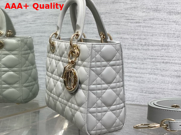 Dior Small Lady Dior My ABCdior Bag in Cloud Gray Lambskin with Pale Gold Finish Metal Replica