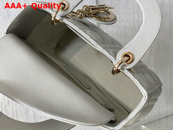 Dior Small Lady Dior My ABCdior Bag in Cloud Gray Lambskin with Pale Gold Finish Metal Replica