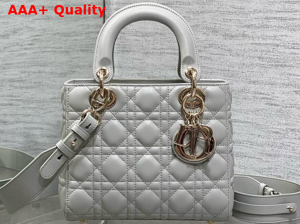 Dior Small Lady Dior My ABCdior Bag in Cloud Gray Lambskin with Pale Gold Finish Metal Replica