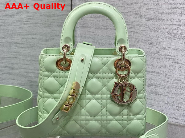 Dior Small Lady Dior My ABCdior Bag in Mint Green Cannage Lambskin with Pale Gold Finish Metal Replica