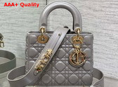 Dior Small Lady Dior My ABCdior Bag in Pearl Gray Cannage Lambskin with Pale Gold Finish Metal Replica