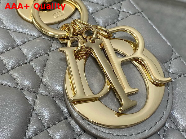 Dior Small Lady Dior My ABCdior Bag in Pearl Gray Cannage Lambskin with Pale Gold Finish Metal Replica
