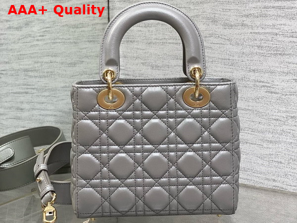 Dior Small Lady Dior My ABCdior Bag in Pearl Gray Cannage Lambskin with Pale Gold Finish Metal Replica